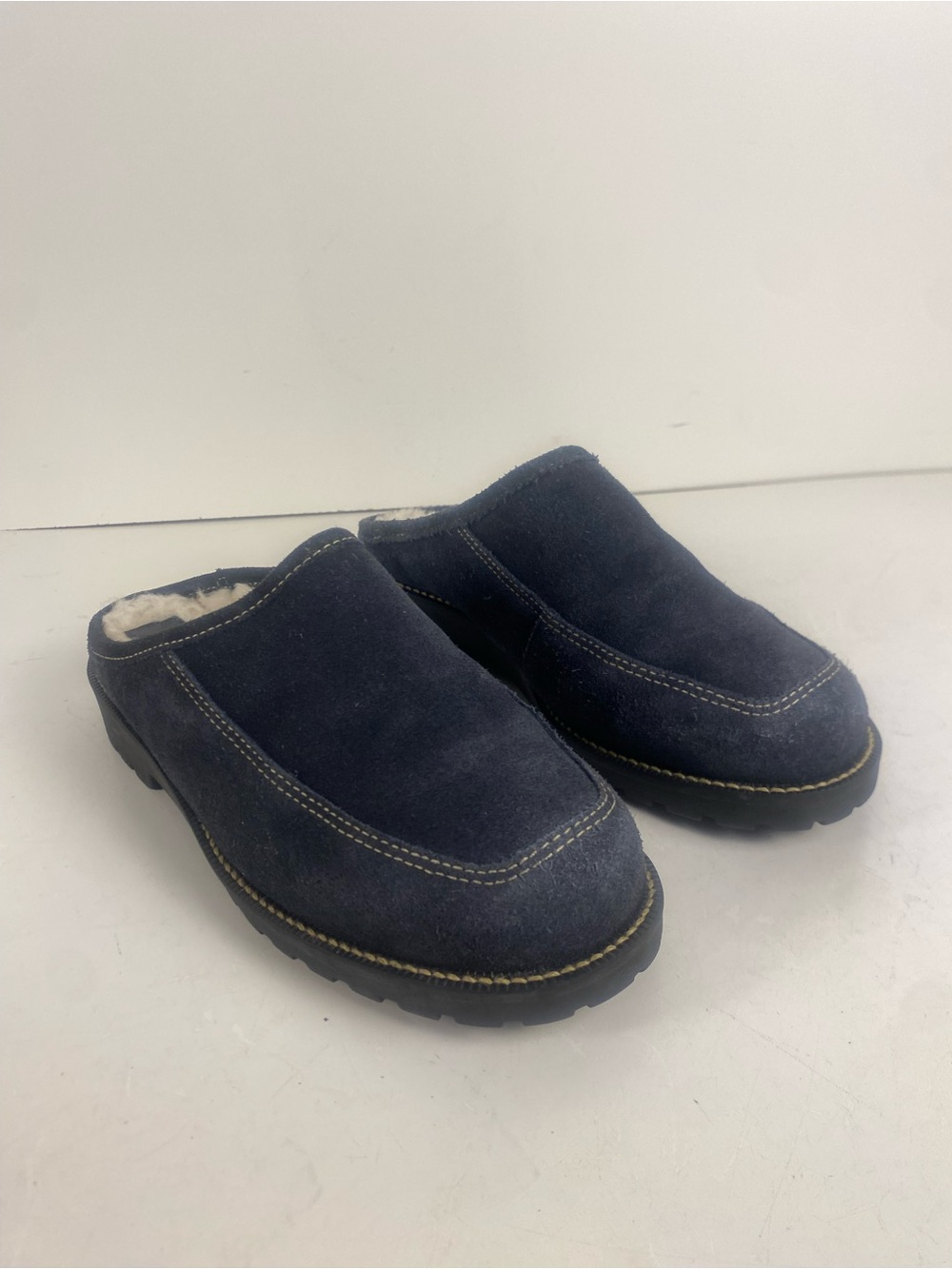 Rockport Navy Suede Slip-On Fleece Lined Rubber Sole Clog Slipper Size 5M